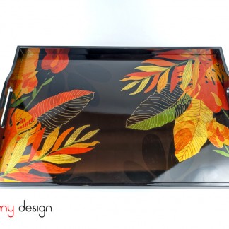 Black square lacquer tray hand-painted with leaves 40*60cm